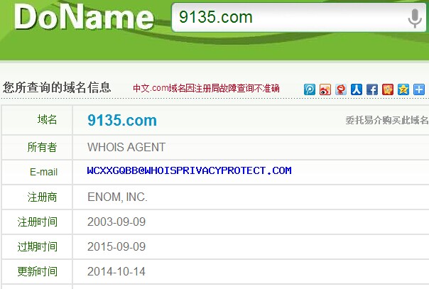 9135國際域名諧音“就要商務"海外10萬易主
